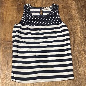 LOFT Sleeveless Blouse with Navy Stripes and Polka Dot Yoke